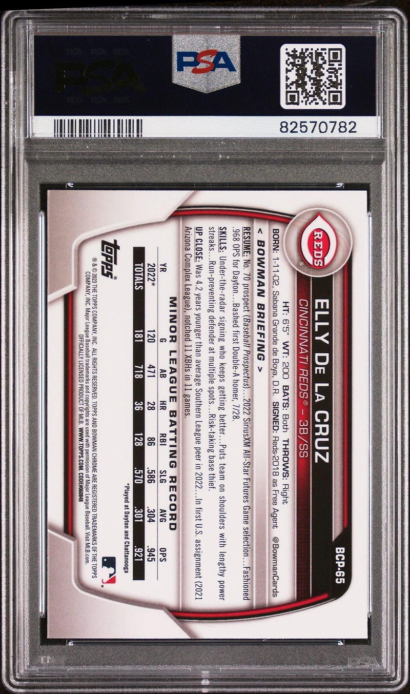 2023 Bowman Sapphire Edition Chrome Prospects Bcp65 Elly De La Cruz PSA