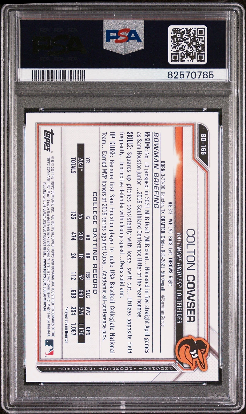 2021 Bowman Draft Bd166 Colton Cowser PSA 9