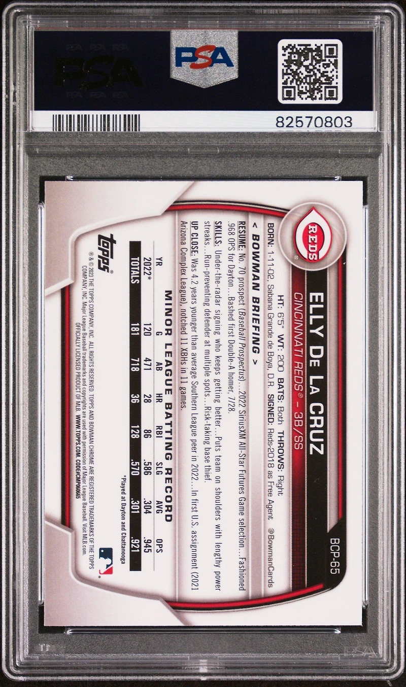 2023 Bowman Chrome Prospects Bcp65 Elly De La Cruz PSA