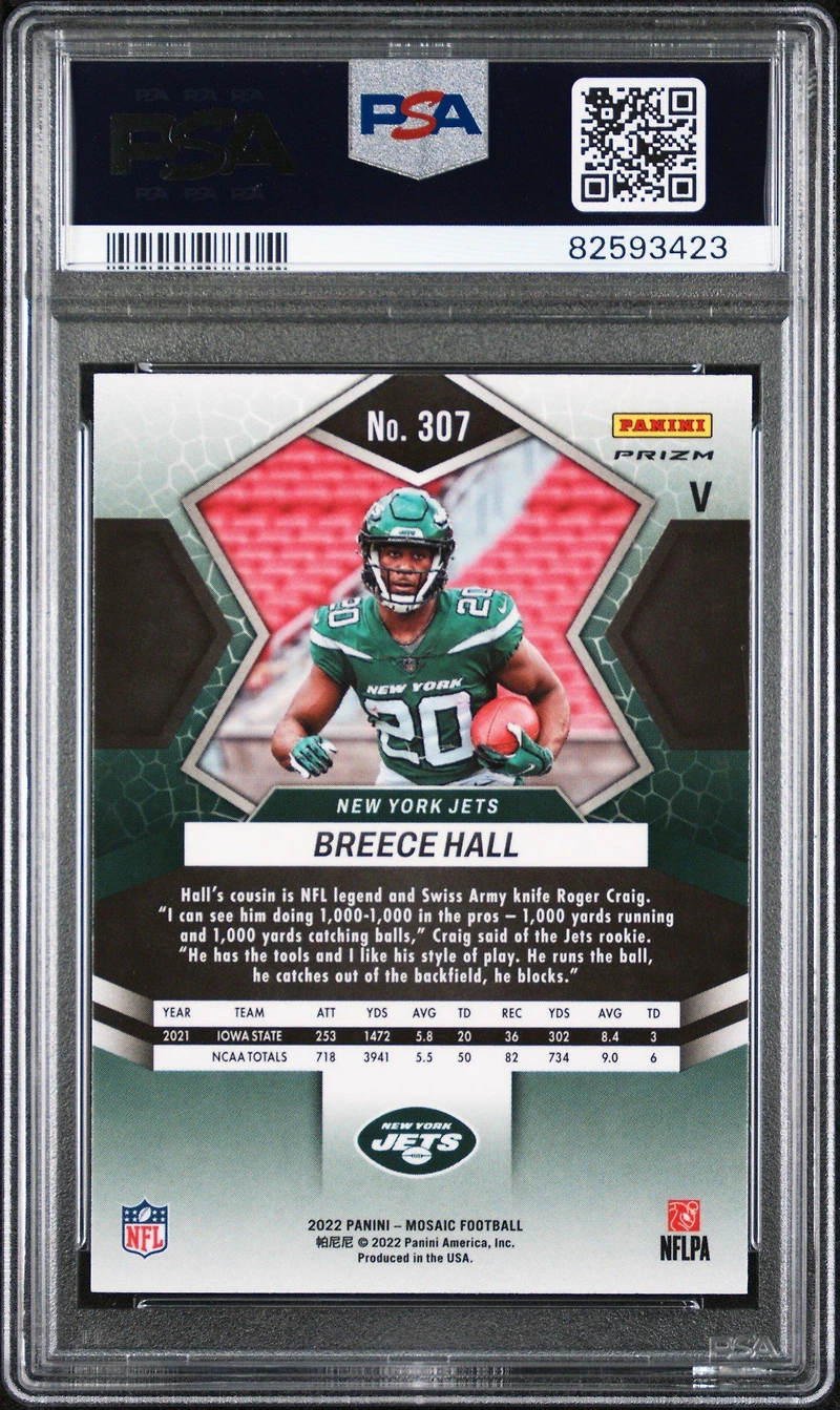 2022 Panini Mosaic 307 Breece Hall Silver PSA 10