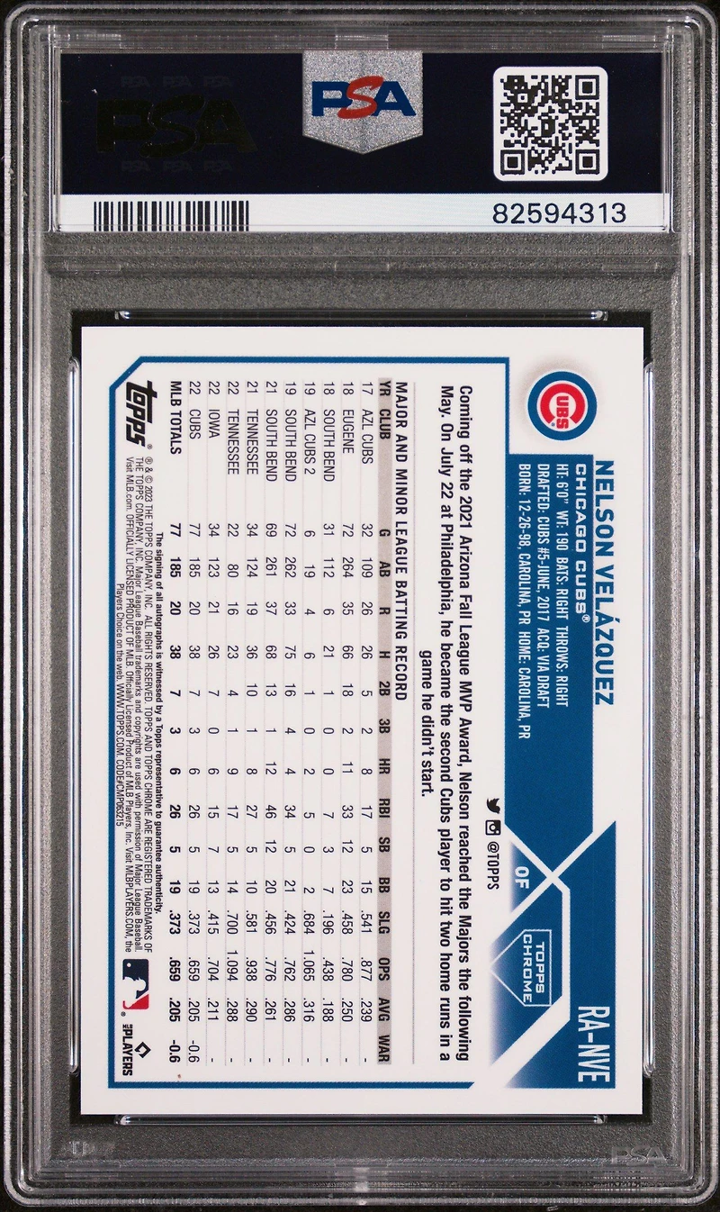 2023 Topps Chrome Rookie Autograph Ranve Nelson Velazquez Green Refractor PSA 10