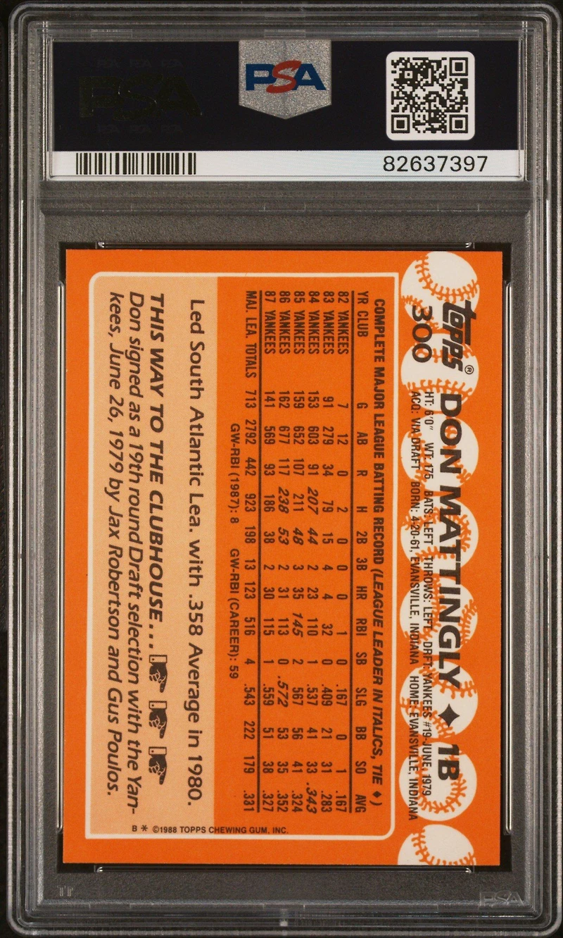 1988 Topps Tiffany 300 Don Mattingly PSA 9