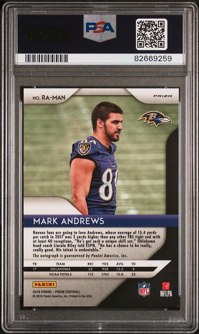 2018 Panini Prizm Rookie Autographs Man Mark Andrews Pink PSA 9