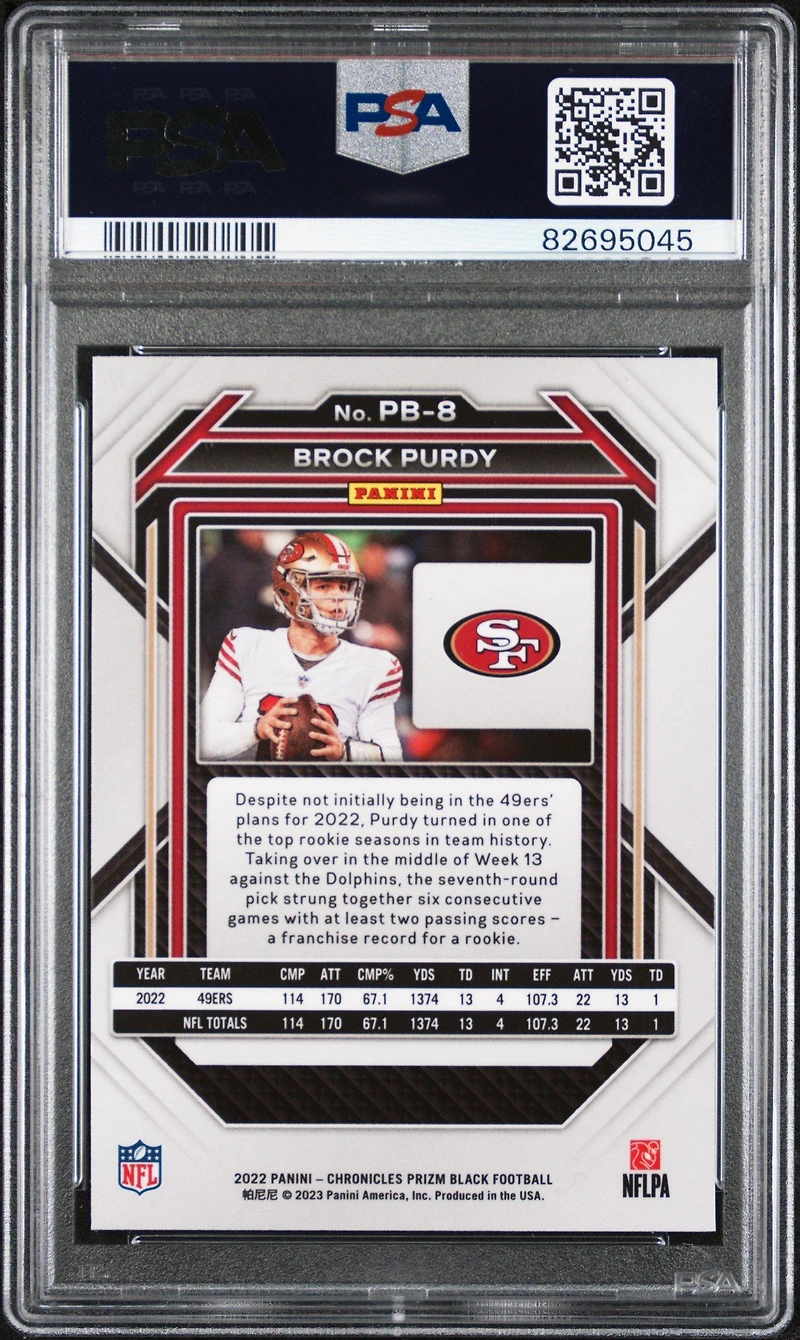2022 Panini Chronicles Prizm Black Pb8 Brock Purdy PSA
