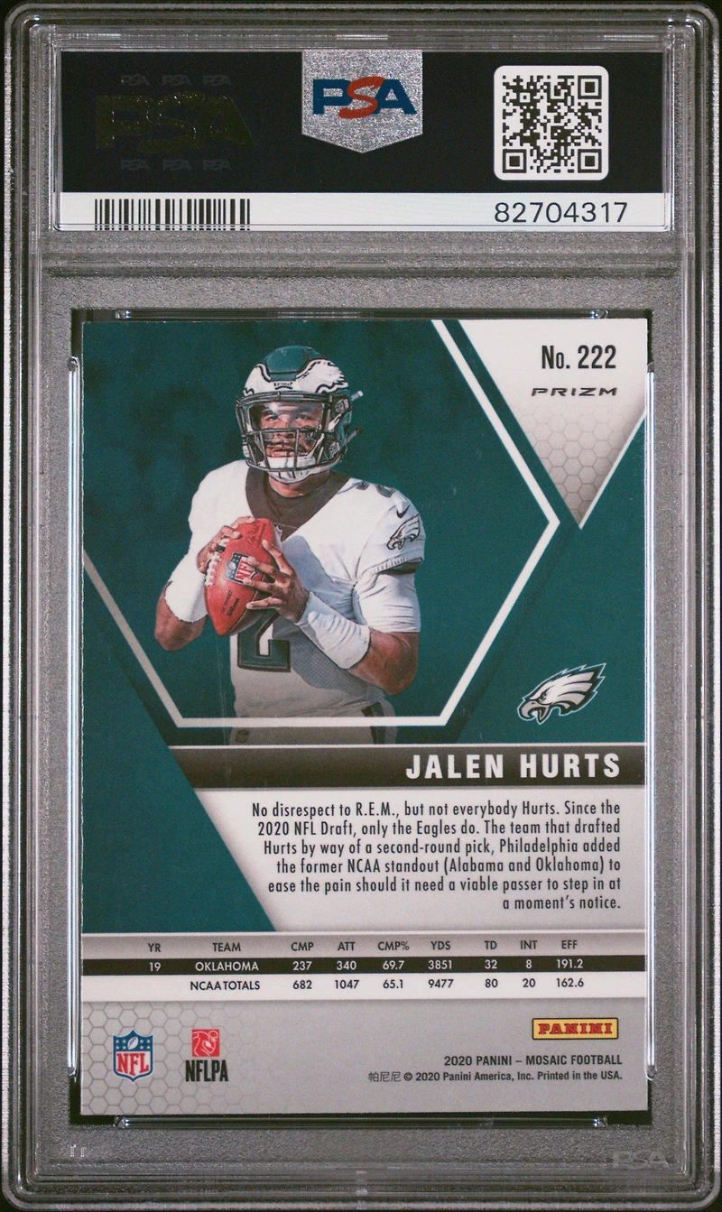 2020 Panini Mosaic 222 Jalen Hurts Reactive Orange PSA 10