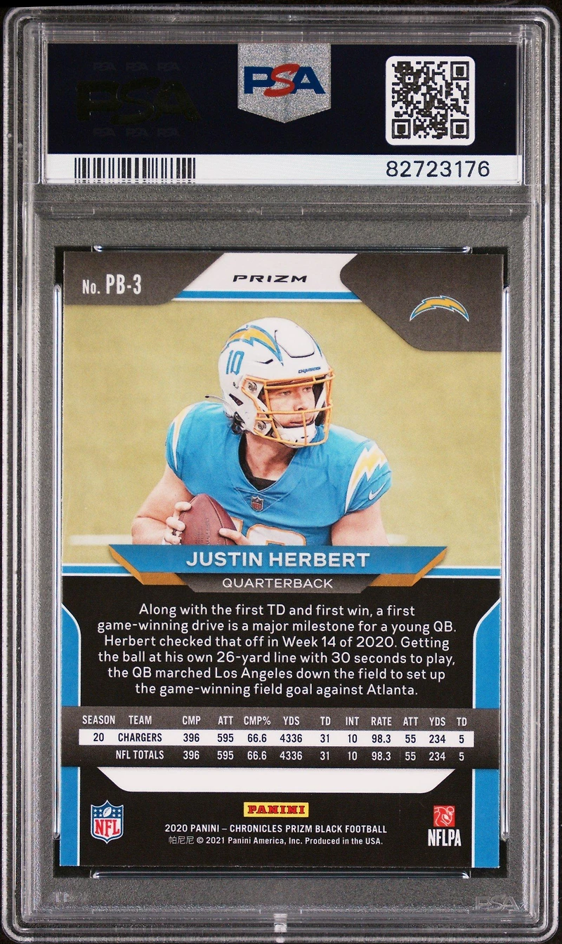 2020 Panini Chronicles Prizm Black Pb3 Justin Herbert PSA 9