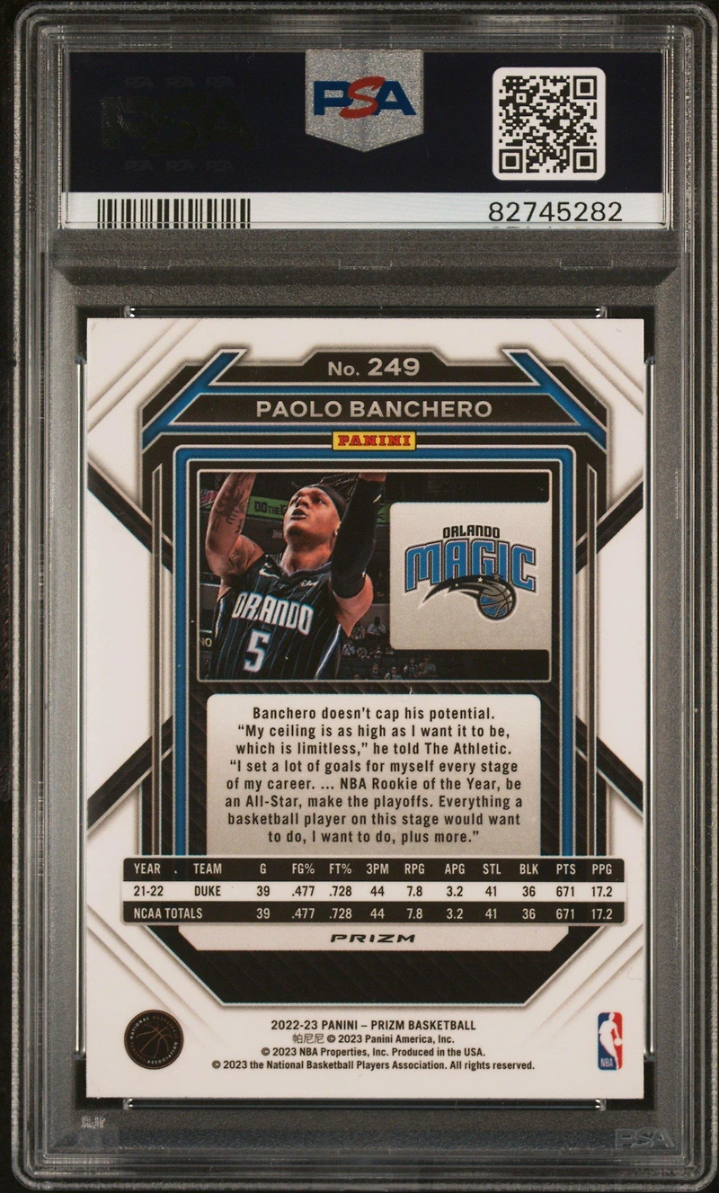 2022 Panini Prizm 249 Paolo Banchero Ruby Wave PSA 10