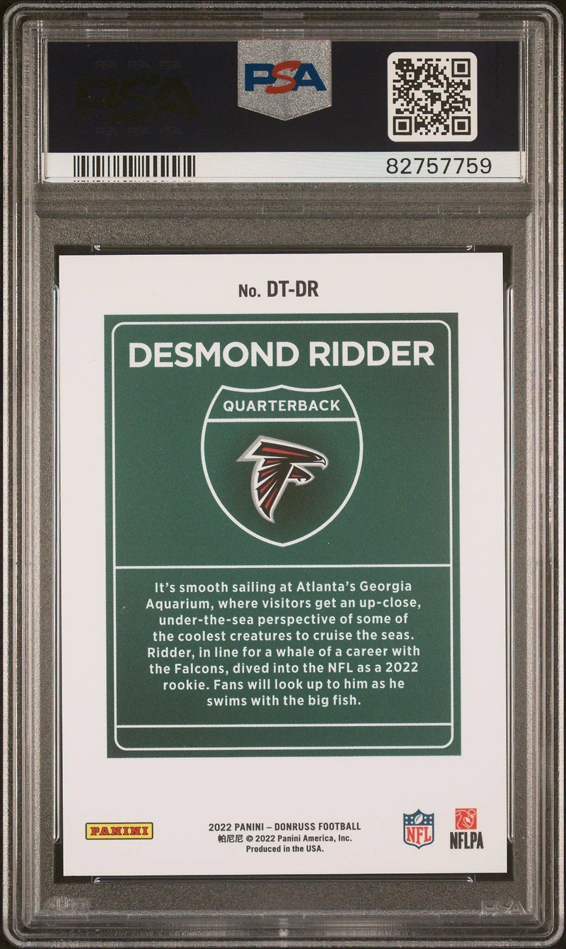 2022 Panini Donruss Downtown Dtdr Desmond Ridder PSA 10