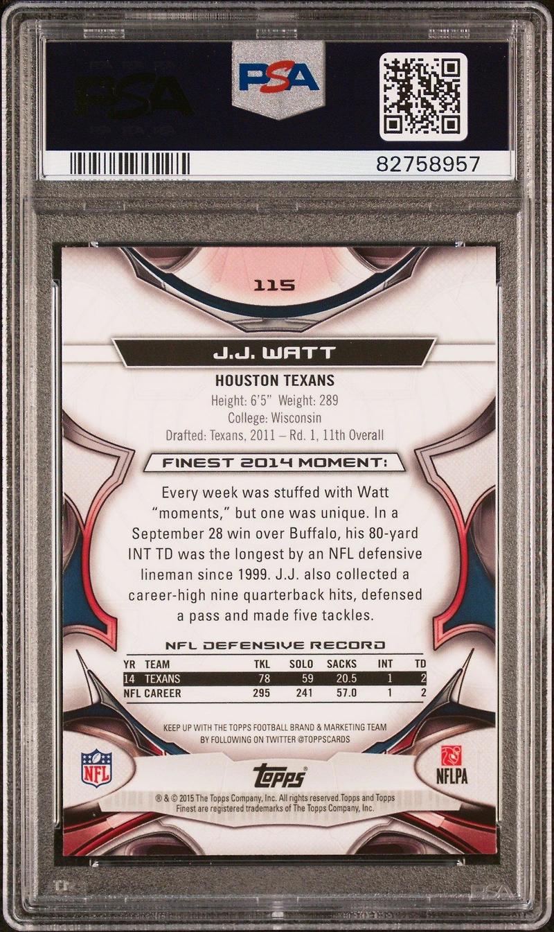 2015 Finest 115 J.j. Watt PSA 10