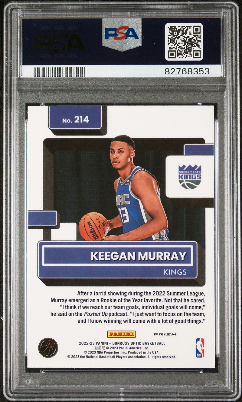2022 Panini Donruss Optic 214 Keegan Murray Red & Green Choice PSA 9