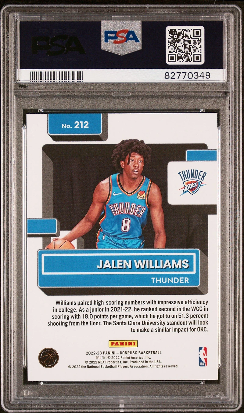 2022 Panini Donruss 212 Jalen Williams Green Holo Laser PSA 10