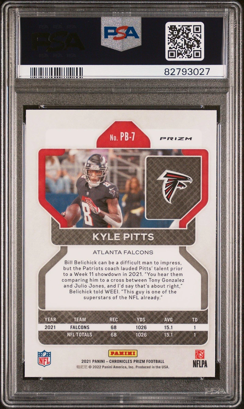 2021 Panini Chronicles Prizm Black Pb-7 Kyle Pitts Silver PSA 10
