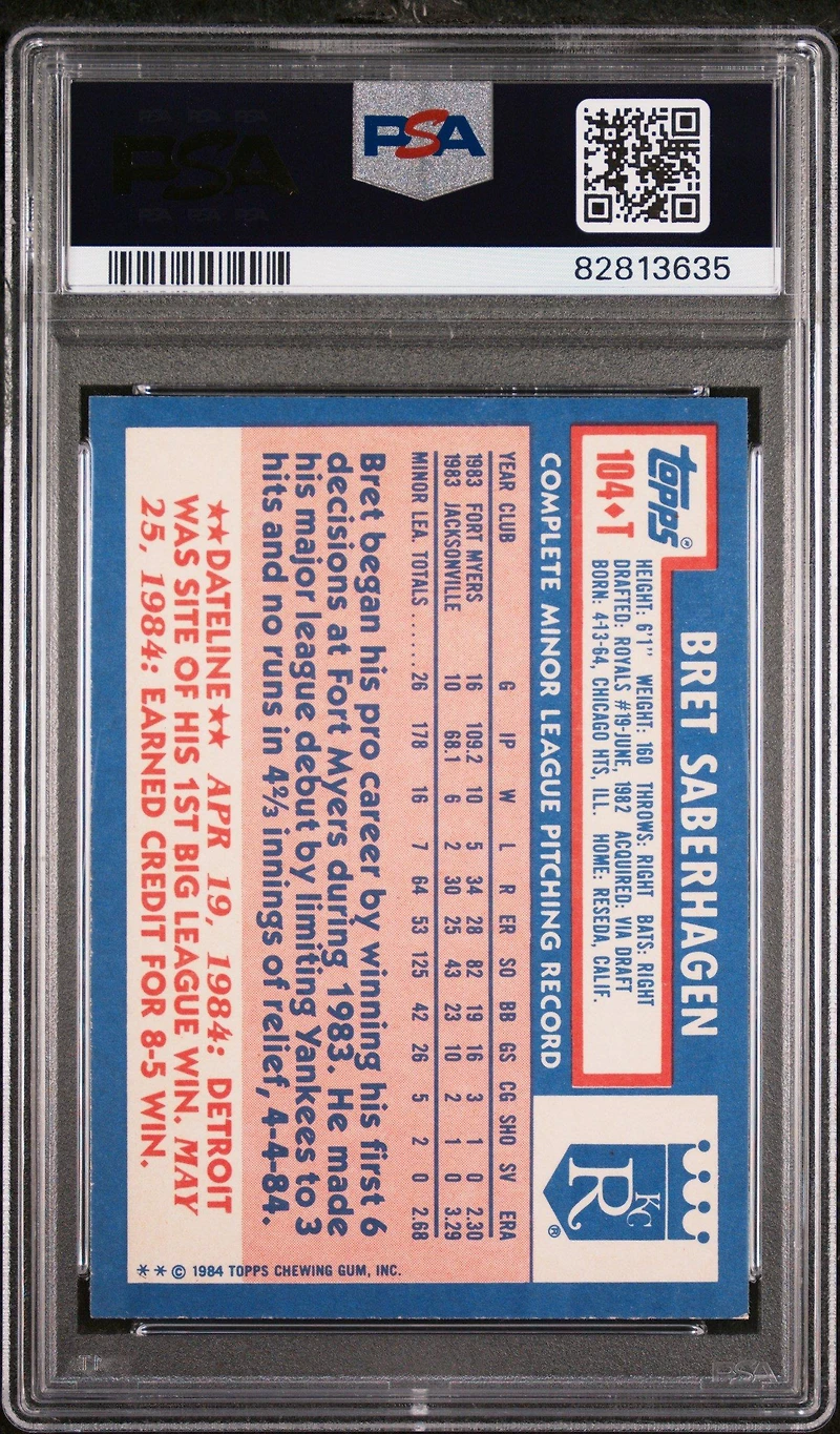 1984 Topps Traded 104t Bret Saberhagen PSA 9