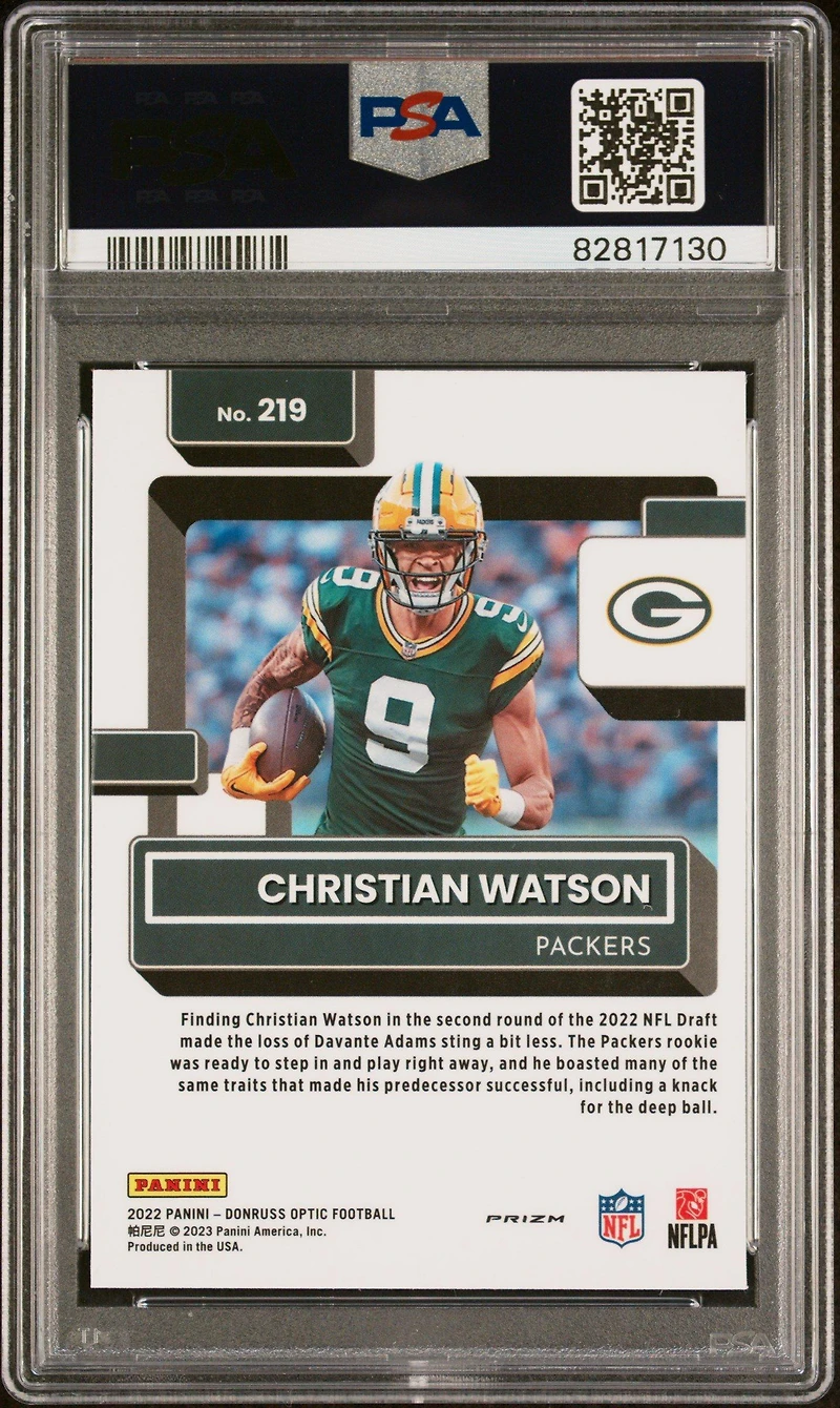 2022 Panini Donruss Optic 219 Christian Watson Holo PSA 10