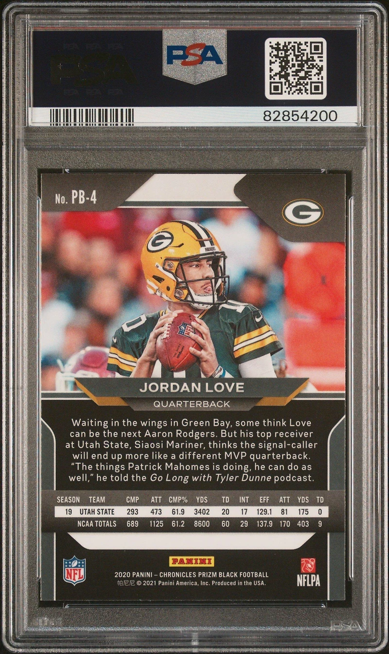 2020 Panini Chronicles Prizm Black Pb4 Jordan Love PSA
