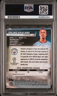 2022-23 Topps Stadium Club Chrome Uefa Club Competitions 92 Erling Haaland PSA 10