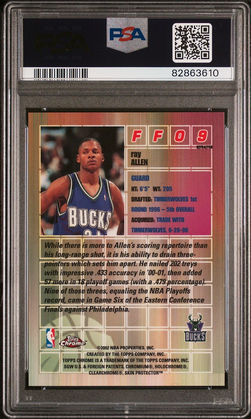 2001 Topps Chrome Fast & Furious Ff09 Ray Allen Refractor PSA 9