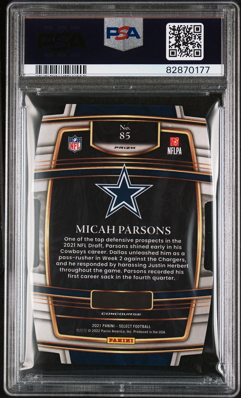 2021 Panini Select 85 Micah Parsons Die-cut Silver Prizm PSA 10