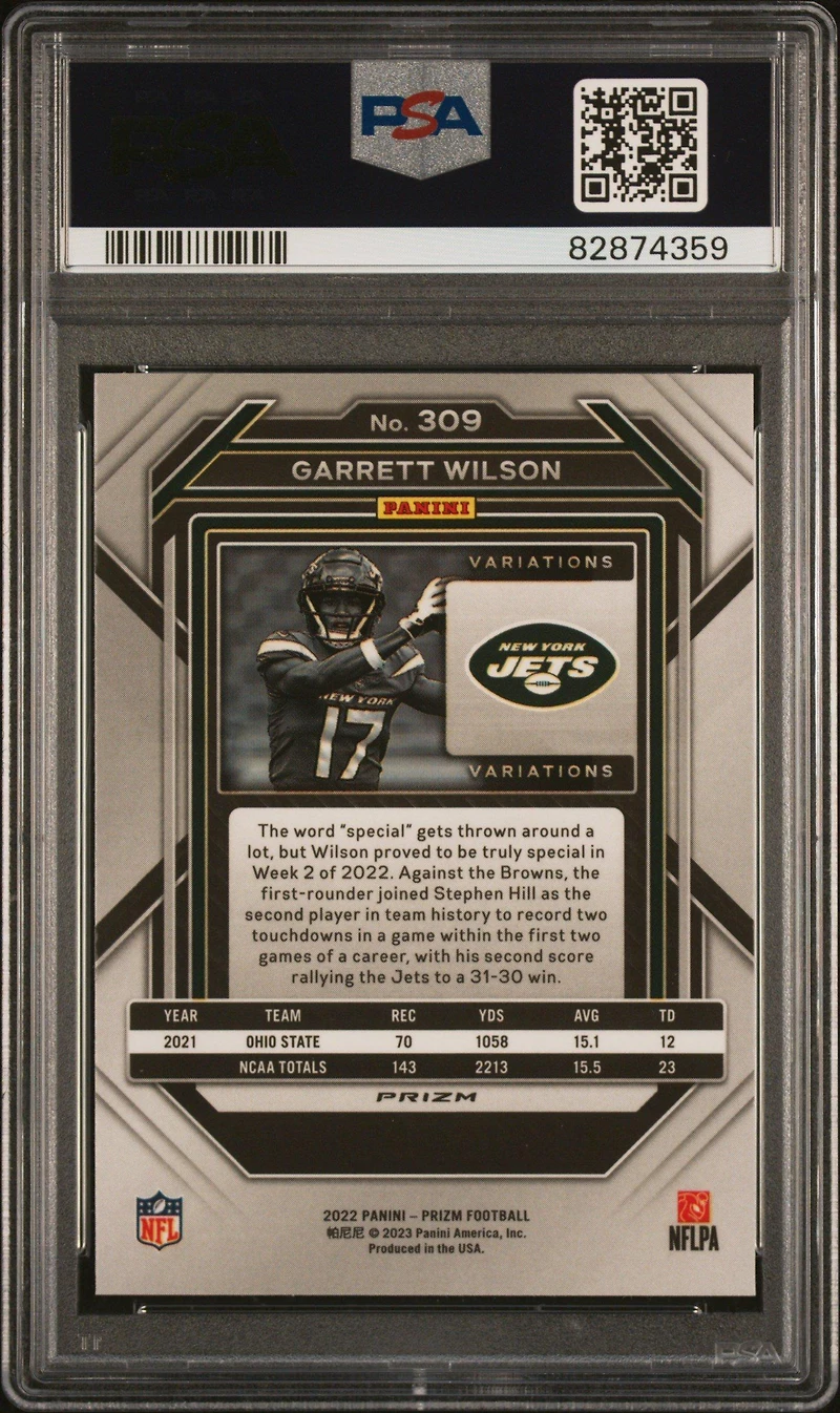 2022 Panini Prizm 309 Garrett Wilson Variation PSA 10