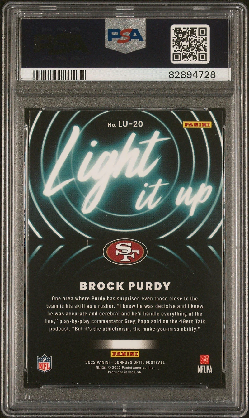 2022 Panini Donruss Optic Light It Up Lu20 Brock Purdy PSA 10