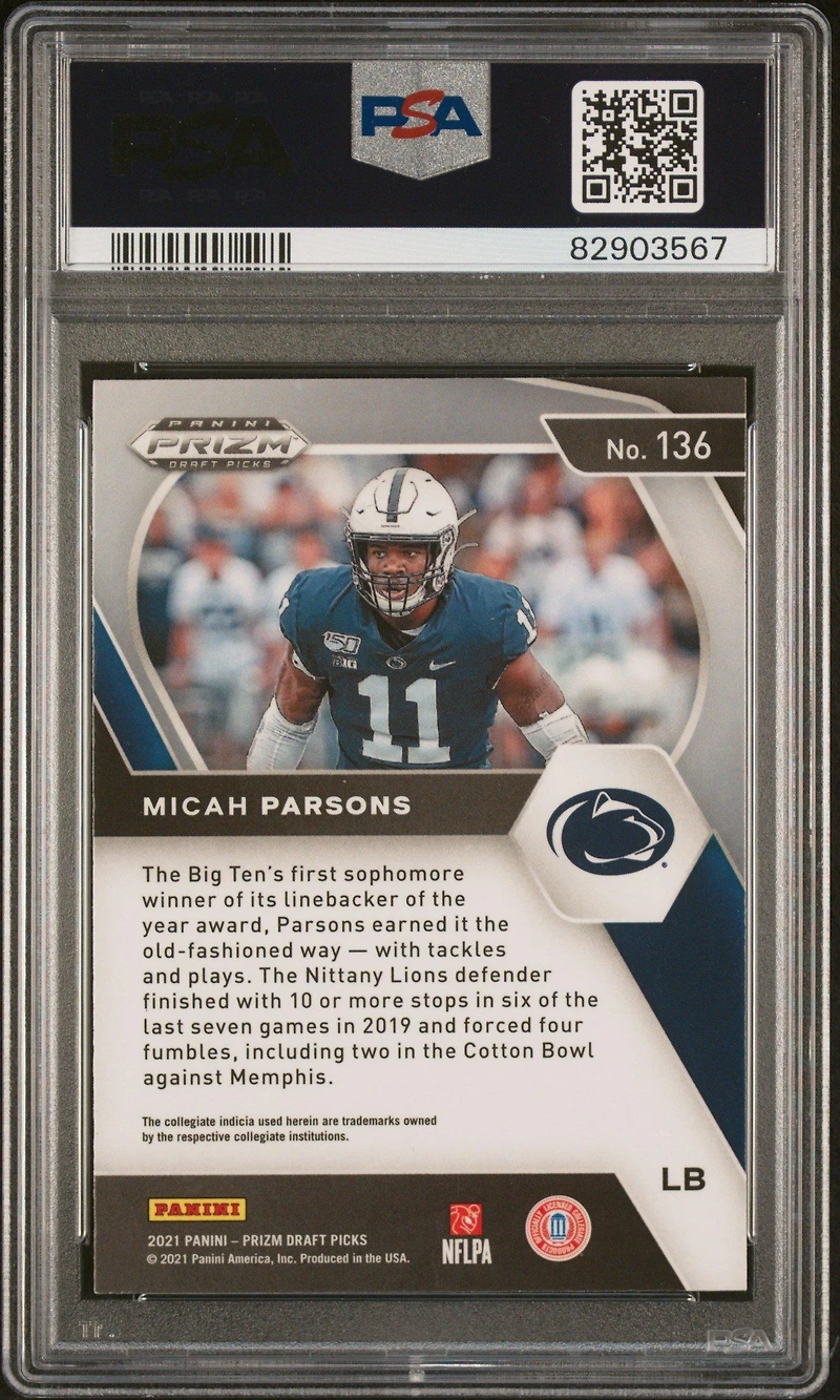 2021 Panini Prizm Draft Picks 136 Micah Parsons PSA 10