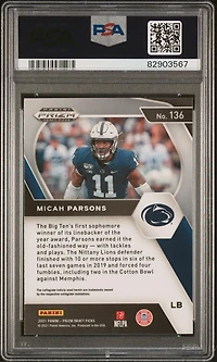 2021 Panini Prizm Draft Picks 136 Micah Parsons PSA 10