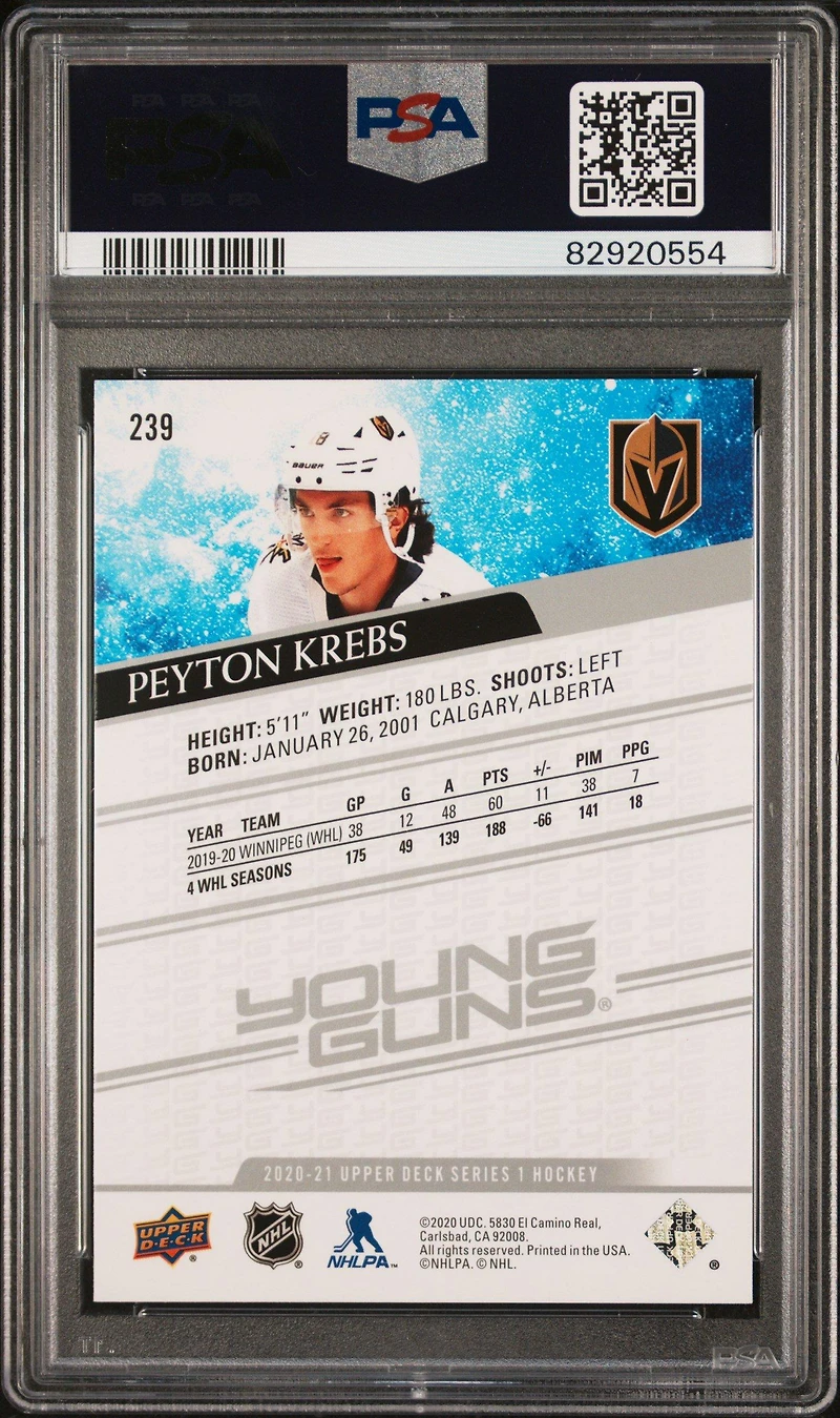 2020 Upper Deck 239 Peyton Krebs PSA 9