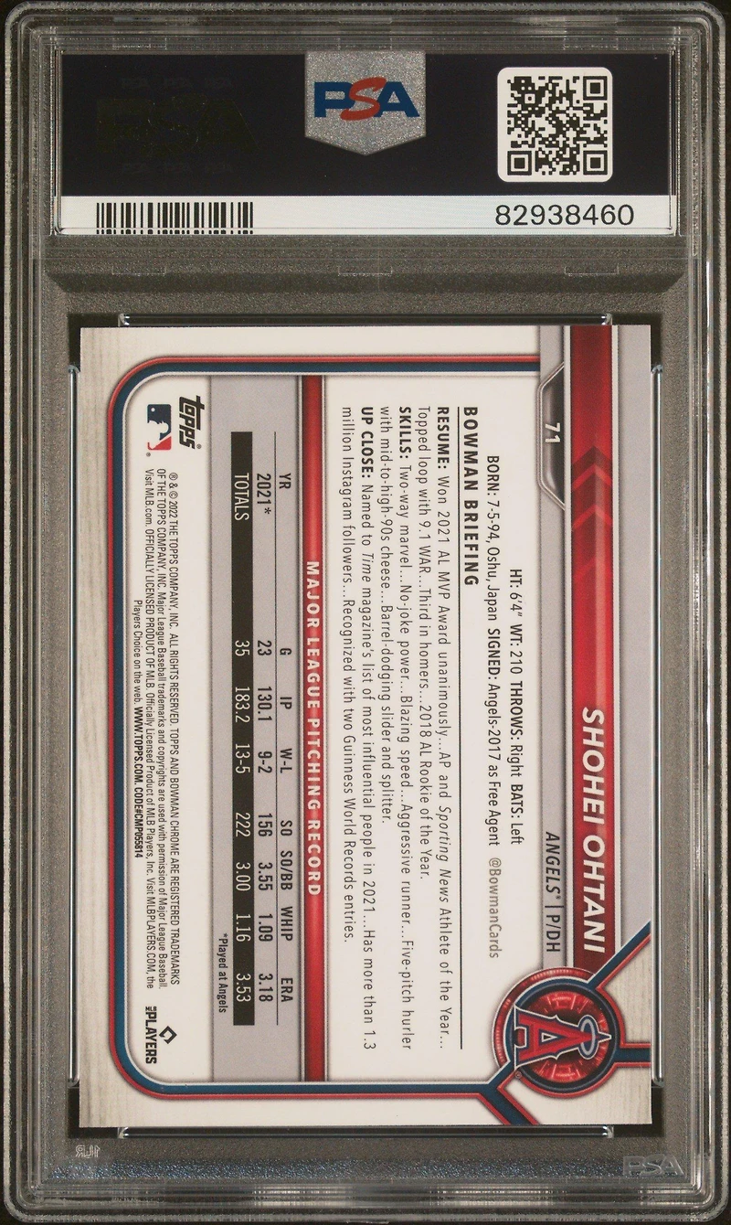 2022 Bowman Chrome 71 Shohei Ohtani PSA 10