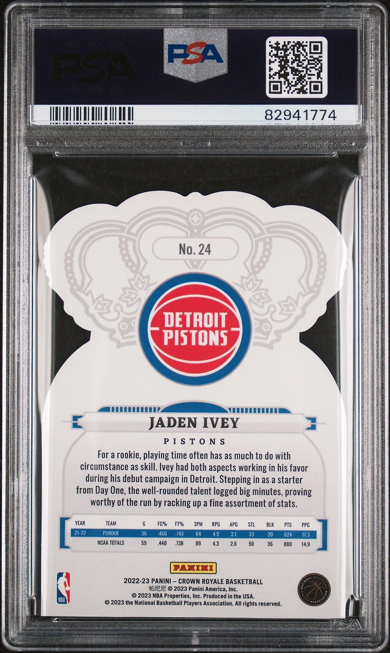 2022 Panini Crown Royale 24 Jaden Ivey Crystal Blue PSA 10