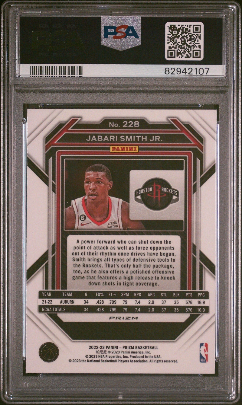 2022 Panini Prizm 228 Jabari Smith Jr. Red Ice PSA 10