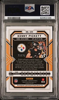 2022 Panini Obsidian 104 Kenny Pickett Autograph-electric Etch Yellow PSA 9