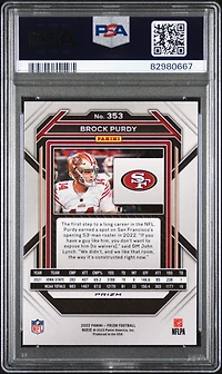 2022 Panini Prizm 353 Brock Purdy Red/white/blue PSA