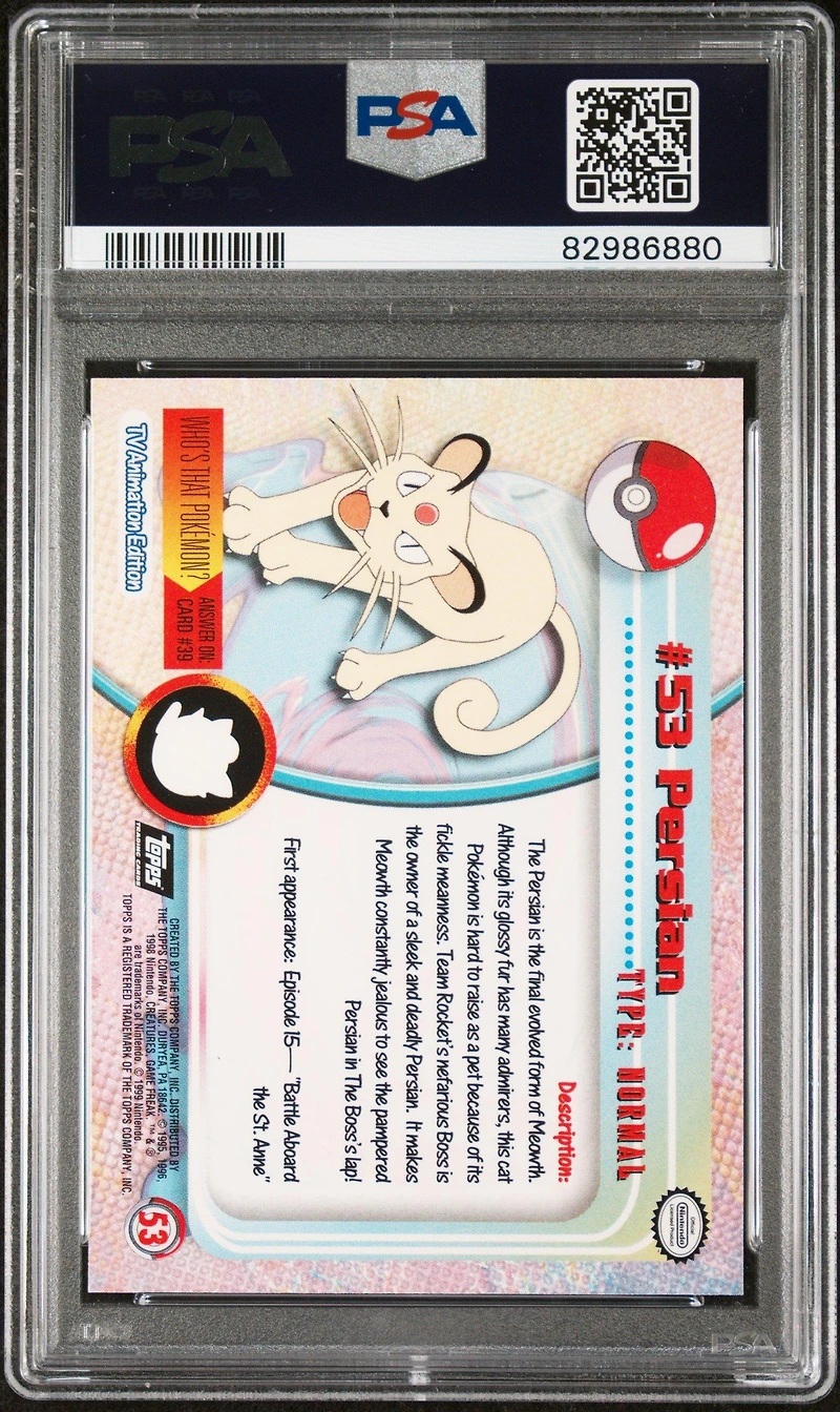 1999 Topps Pokemon Tv 53 Persian PSA 10