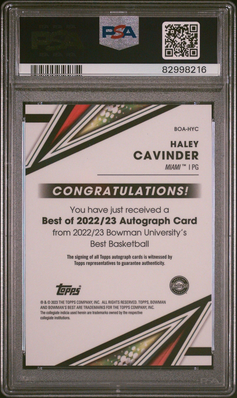 2022 Bowman University Best Best Of 2022 Autograph Boahyc Haley Cavinder PSA 10