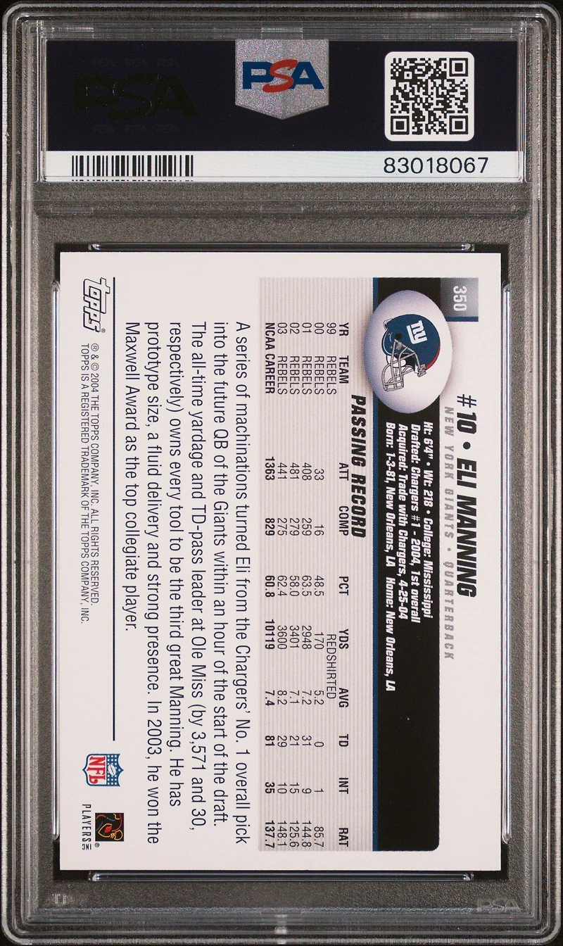 2004 Topps 350 Eli Manning PSA 9