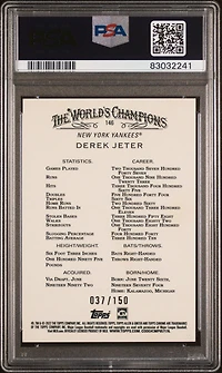 2022 Topps Allen & Ginter Chrome 146 Derek Jeter Blue Refractor PSA 10
