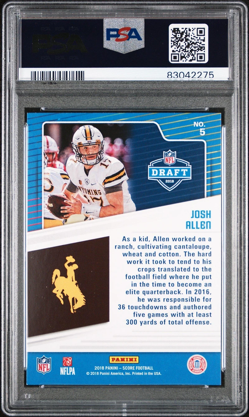 2018 Panini Score Nfl Draft 5 Josh Allen Gold PSA 9