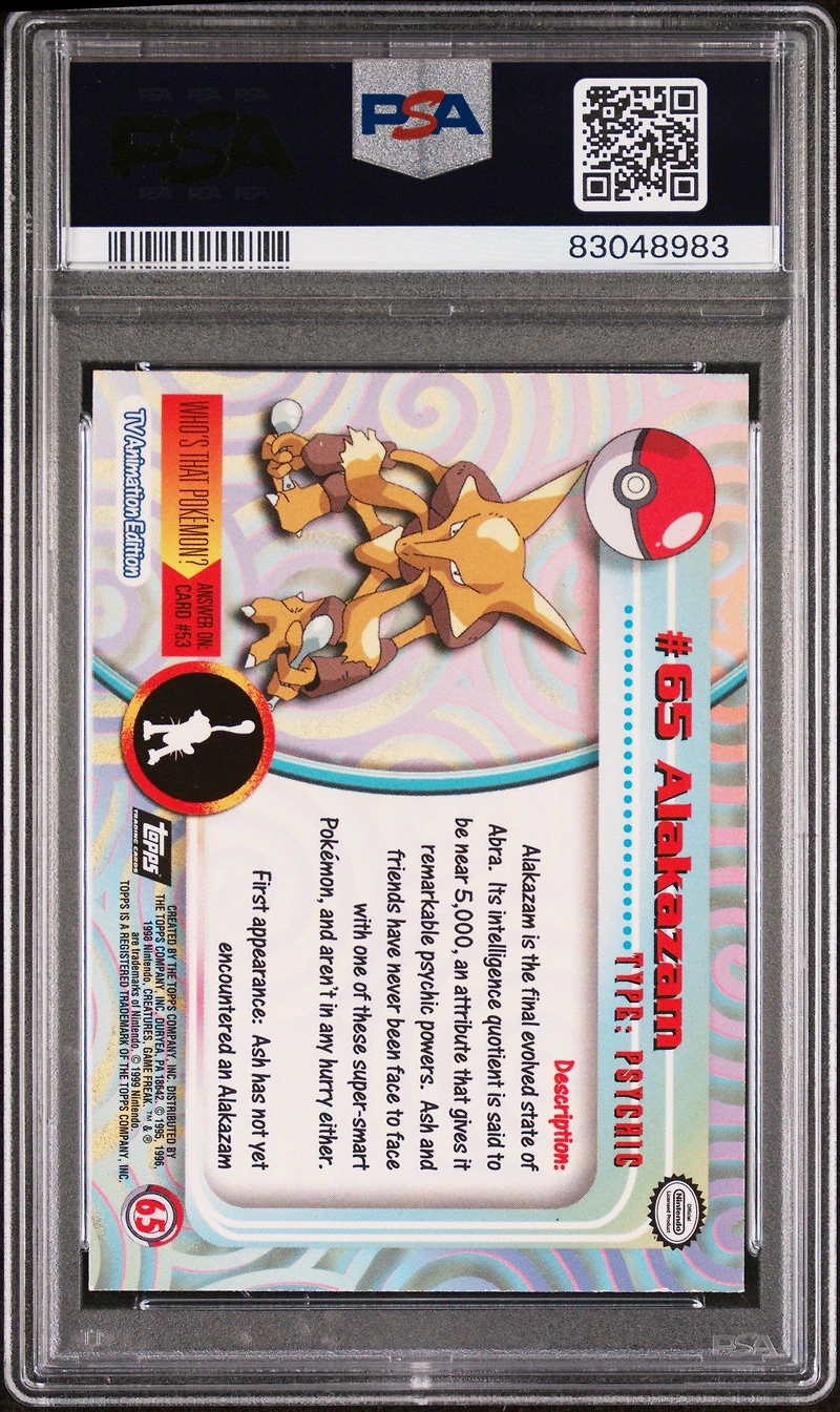 1999 Topps Pokemon Tv 65 Alakazam PSA 8