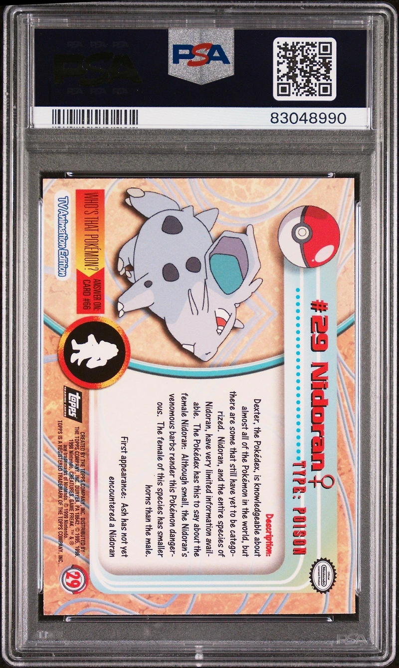 1999 Topps Pokemon Tv 29 Nidoran PSA 8