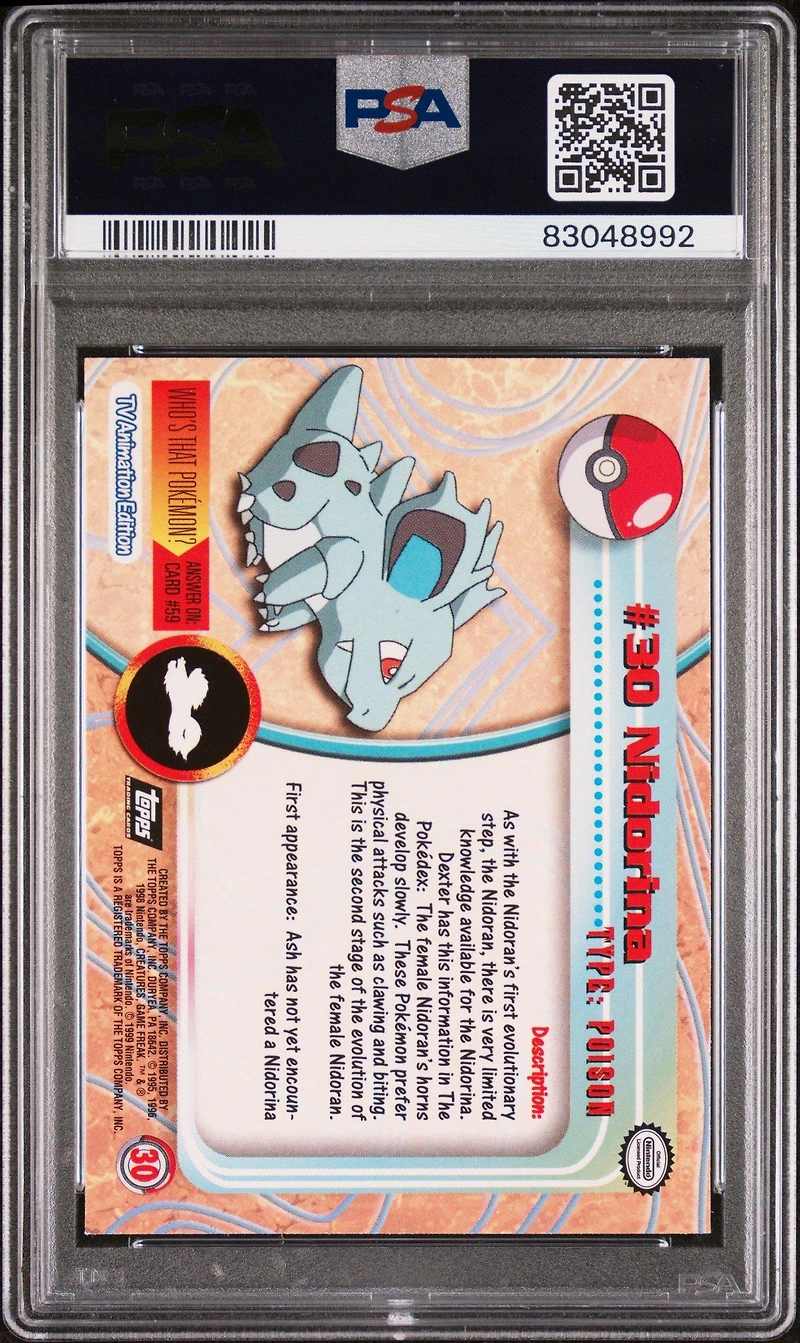 1999 Topps Pokemon Tv 30 Nidorina Foil PSA 9