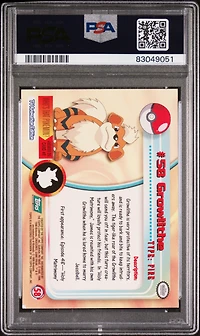 1999 Topps Pokemon Tv 58 Growlithe PSA 8