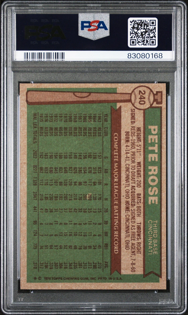 1976 Topps 240 Pete Rose PSA 8