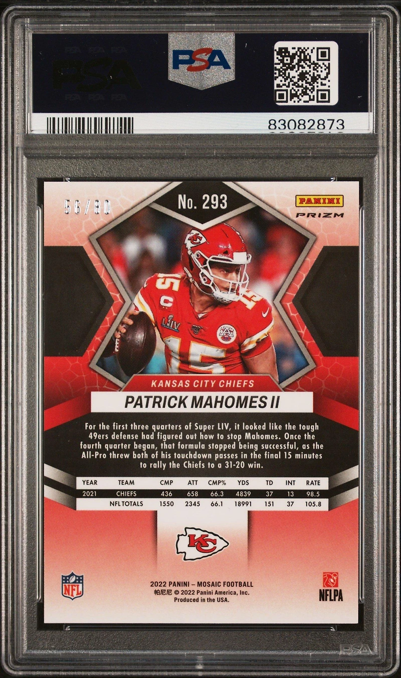 2022 Panini Mosaic 293 Patrick Mahomes Ii Fusion Red/yellow Choice PSA 10