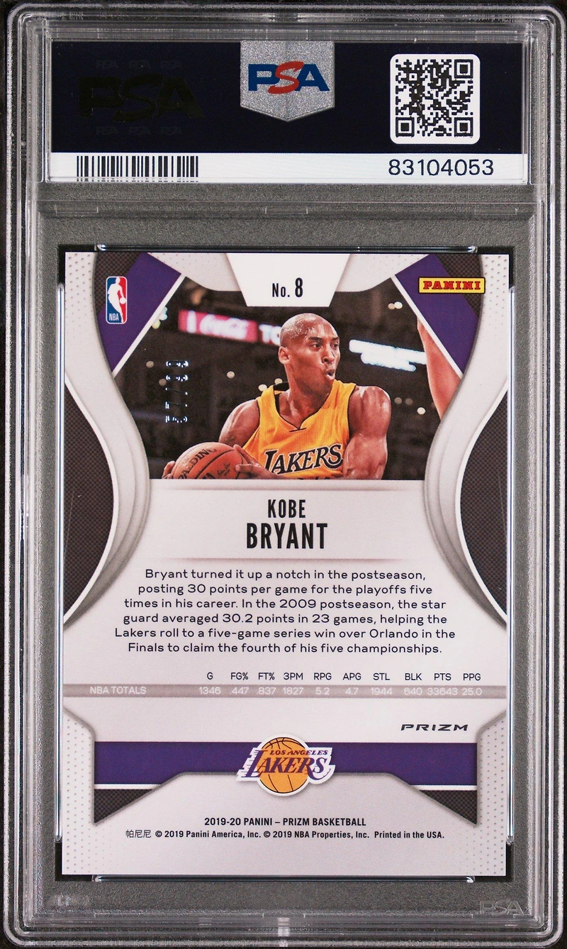 2019 Panini Prizm 8 Kobe Bryant Blue Ice PSA 10