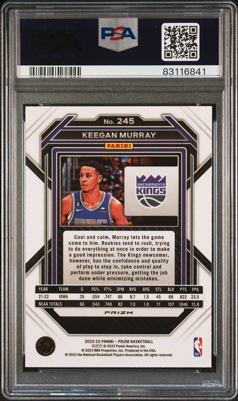 2022 Panini Prizm 245 Keegan Murray Silver Prizm PSA 10