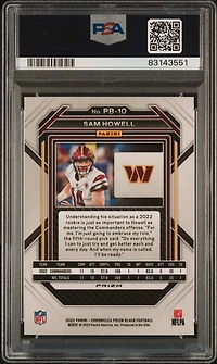 2022 Panini Chronicles Prizm Black Pb10 Sam Howell Silver PSA 10