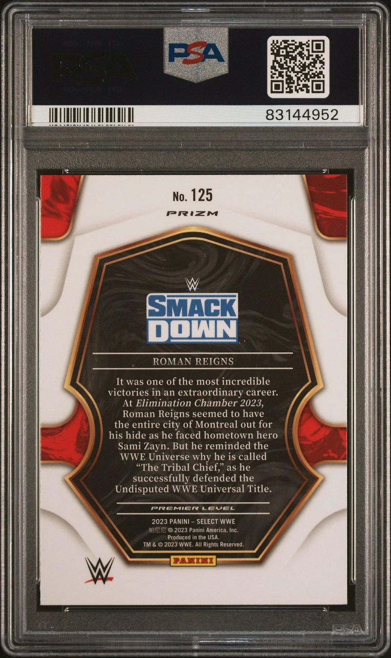 2023 Panini Select Wwe 125 Roman Reigns Tri-color PSA 10