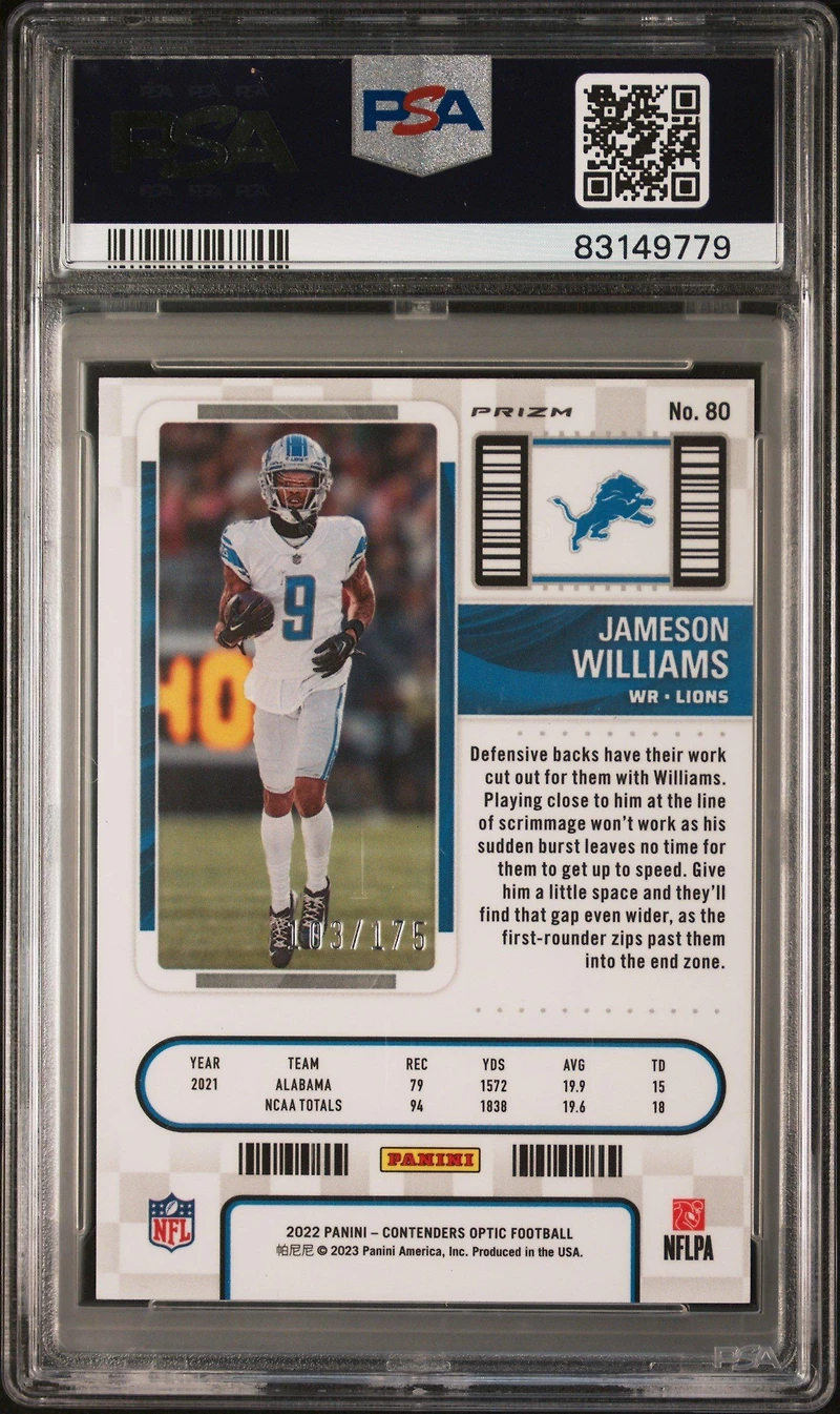 2022 Panini Contenders Optic 80 Jameson Williams Red PSA 9