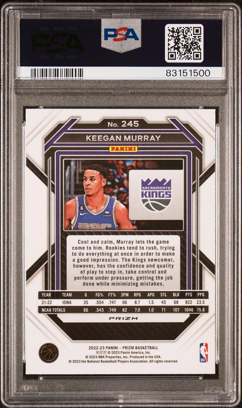 2022 Panini Prizm 245 Keegan Murray Silver Prizm PSA 10