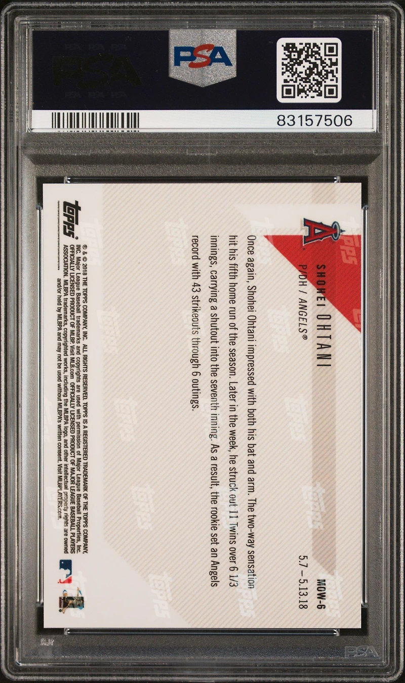 2018 Topps Now Moment Of The Week Mow6 Shohei Ohtani PSA 10
